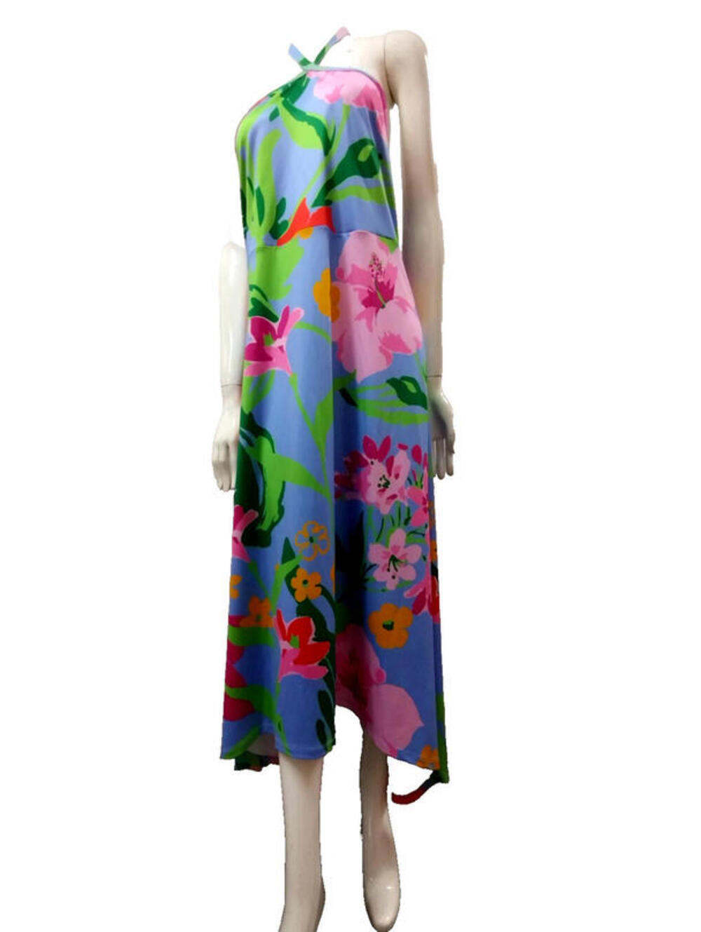 Designer Halter Maxi Dress Pink Floral POP ART Size M Dudley Stephens NEW TAG